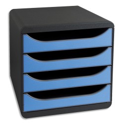 EXACOMPTA Module de classement BIG-BOX 4 tiroirs Noir/Bleu glacé - Dim. 27,8 x 26,7 x 34,7 cm