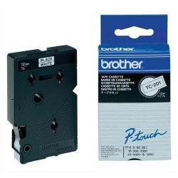 BROTHER Cassette Ruban TC Noir/Blanc 12mmx7,7m TC201 pour PT500/8E/2000/3000/5000