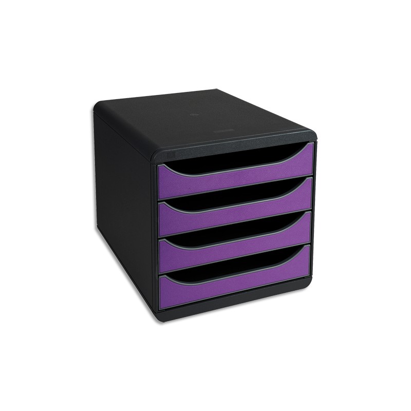 EXACOMPTA Module de classement BIG-BOX Classic 4 tiroirs Noir/Violet - Dim. L27,8 x H26,7 x P34,7 cm