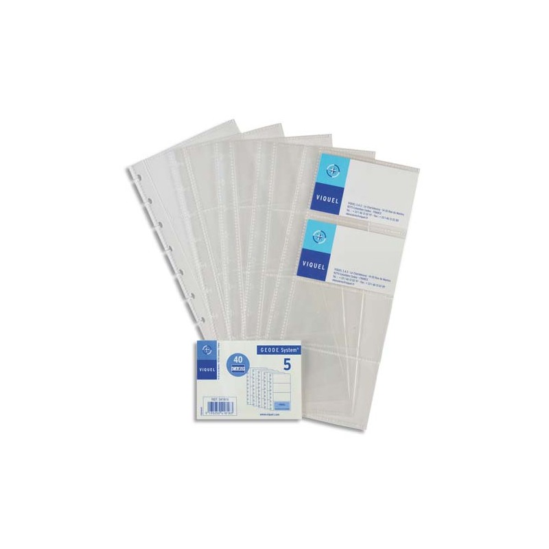 VIQUEL Lot de 5 Recharges de pochettes pour porte-cartes de visite Géode - Dim. L11,2 x H25,3 cm incolore