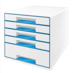 LEITZ Bloc de classement Dual Blanc laqué Bleu, 5 tiroirs - Dimensions : L36,3 x H27 x P28,7 cm