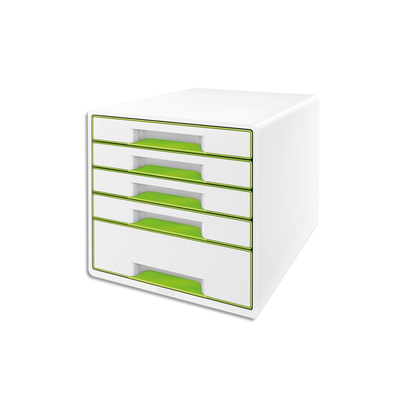 LEITZ Bloc de classement Dual Blanc laqué Vert, 5 tiroirs - Dimensions : L36,3 x H27 x P28,7 cm