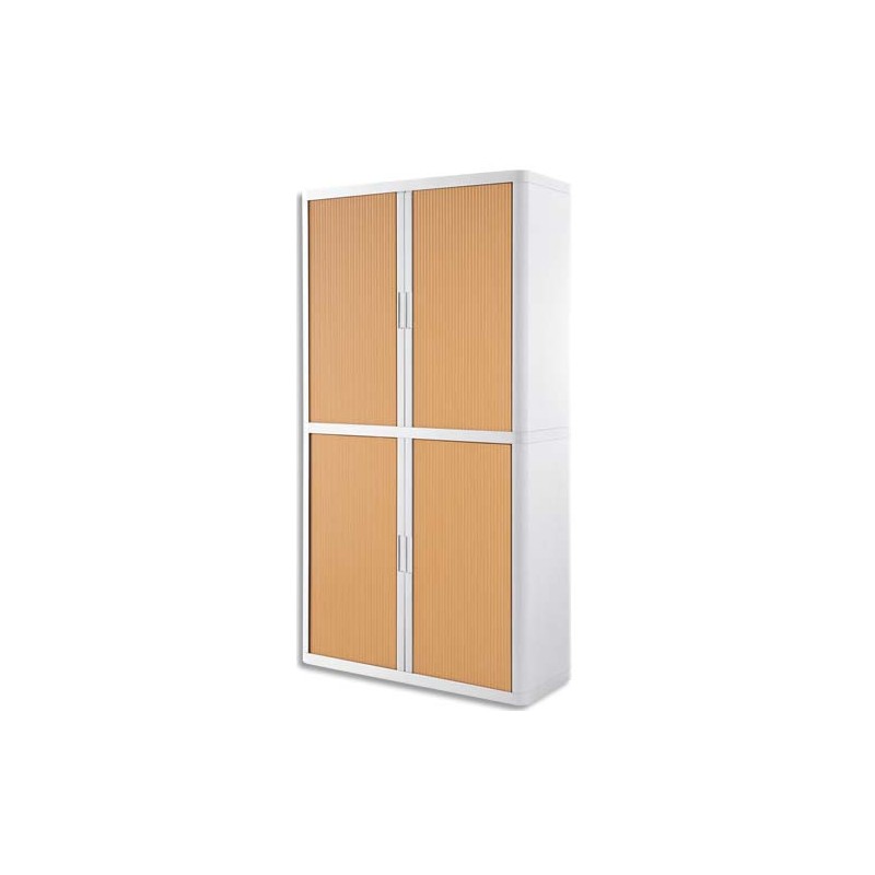 PAPERFLOW EasyOffice armoire démontable corps en PS teinté Blanc rideau Hêtre - Dim L110x H204x P41,5 cm