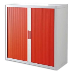 PAPERFLOW EasyOffice armoire démontable corps en PS teinté Blanc rideau Rouge - Dim L110x H104x P41,5 cm