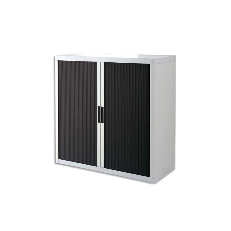 PAPERFLOW EasyOffice armoire démontable corps en PS teinté Blanc rideau Noir - Dim L110x H104x P41,5 cm