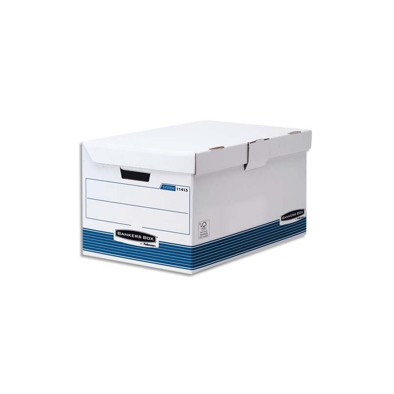 BANKERS BOX Conteneur SYSTEM ouverture sur le dessus, montage automatique, carton recyclé Blanc/Bleu