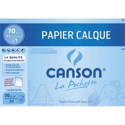 CANSON Pochette de 12 feuilles papier calque satin 70g format A4 livrée avec pastilles repositionnables.