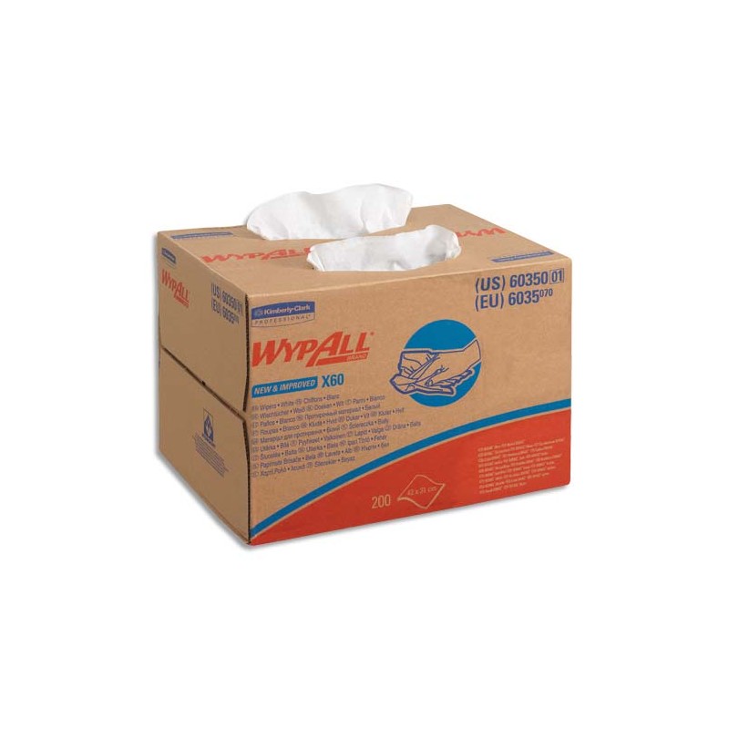 WYPALL Boîte distributrice d'essuyage X60, 200 formats - Dimensions L33 x H23,5 x P24,9 cm coloris Blanc