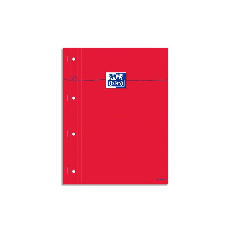 OXFORD Bloc étudiant agrafé côté 160 pages perforées 80g 22,5x29,7cm seyès Couverture carte enduite Rouge