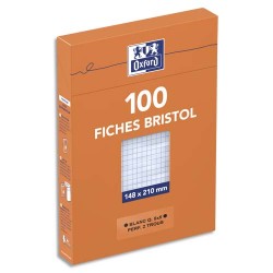 OXFORD Boîte distributrice 100 fiches bristol perforées format 14,8x21cm (A5) petits carreaux 5x5 Blanc.