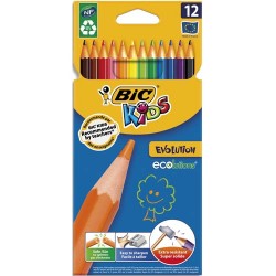BIC Etui carton de 12 crayons de couleur EVOLUTION. Longueur 17,5cm. Coloris assortis