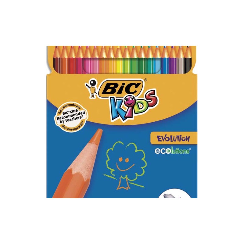 BIC Etui carton de 18 crayons de couleur EVOLUTION. Longueur 17,5cm. Coloris assortis