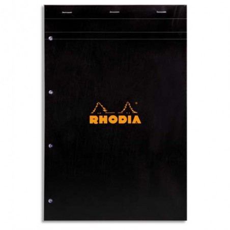RHODIA Bloc N°20 agrafé 160 pages perforées 80g 5x5 21x31,8cm Couverture carte enduite Noire