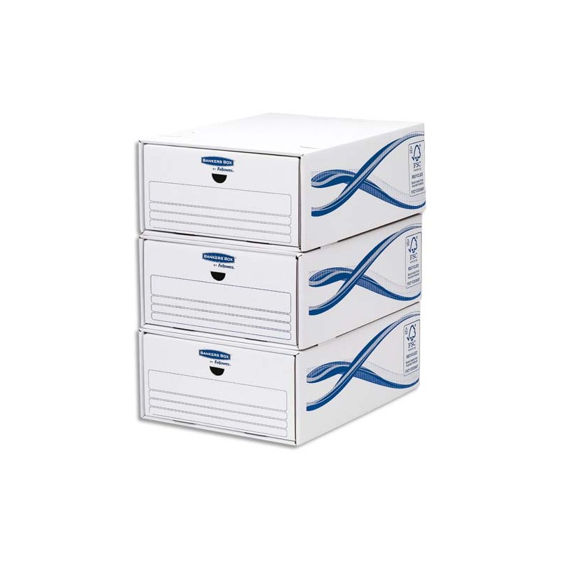 BANKERS BOX Lot de 5 tiroirs de rangement BASIQUE superposables, pour format A4, carton Blanc/Bleu