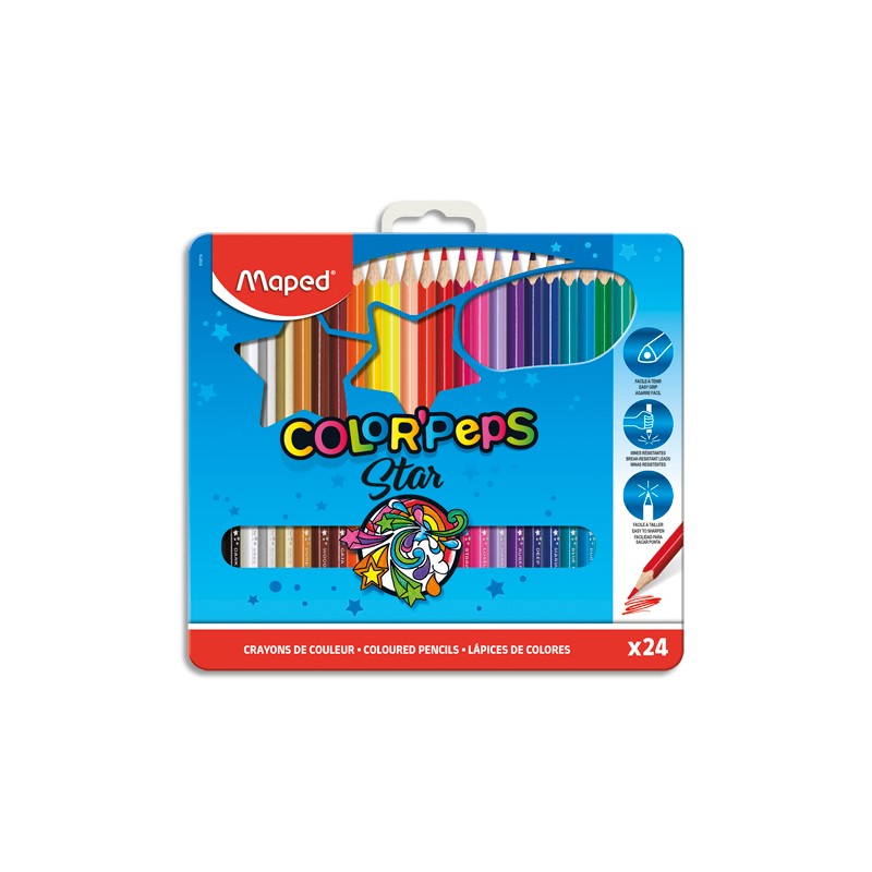 MAPED Boîte métallique de 24 crayons de couleur assortis