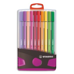 STABILO Etui plastique refermable ColorParade lilas 20 feutres PEN68. Pointe moyenne. Coloris assortis