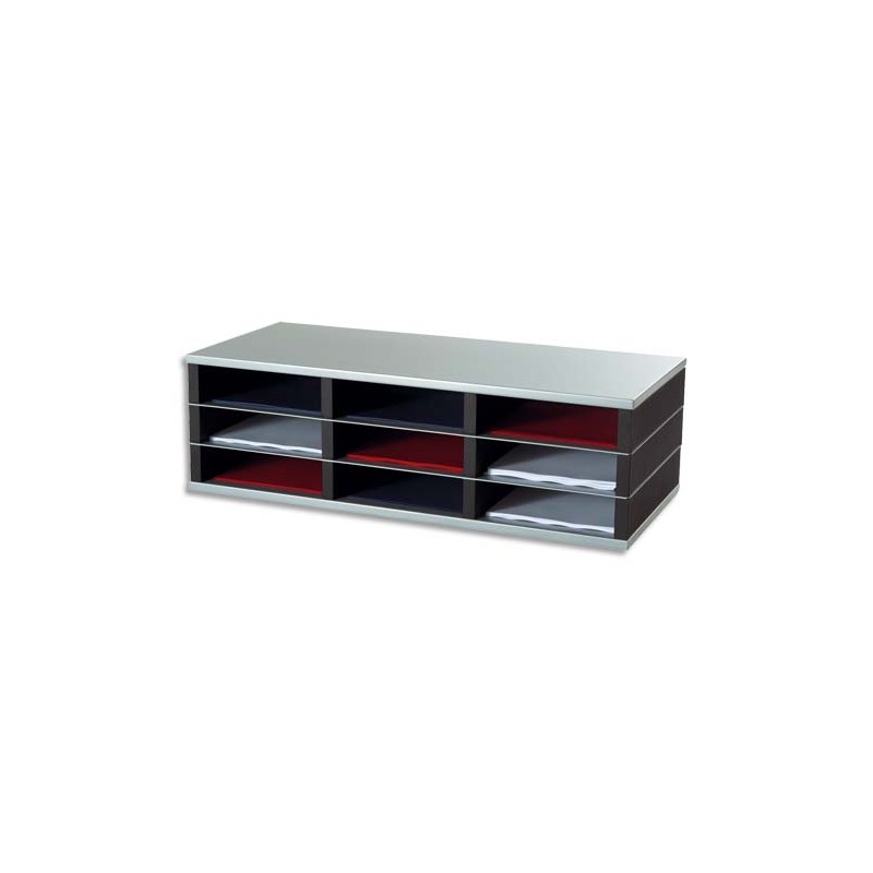 PAPERFLOW Trieur 9 cases A4 élément départ R3 - Dimensions : L75 x H23,2 x P32,8 cm coloris Noir/alu