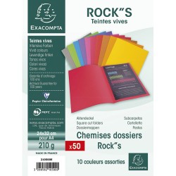 EXACOMPTA Paquet de 10 chemises ROCK'S en carte 210 grammes coloris assortis