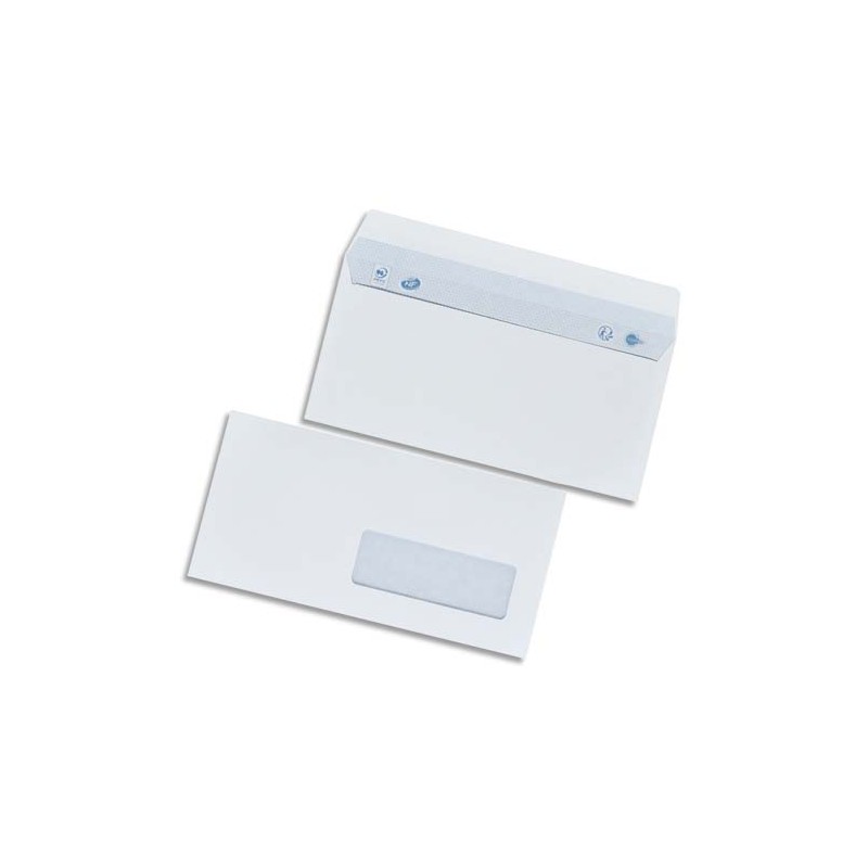 BONG Boîte de 500 enveloppes blanches auto-adhésives 80g format 110X220mm DL fenêtre 35x100mm