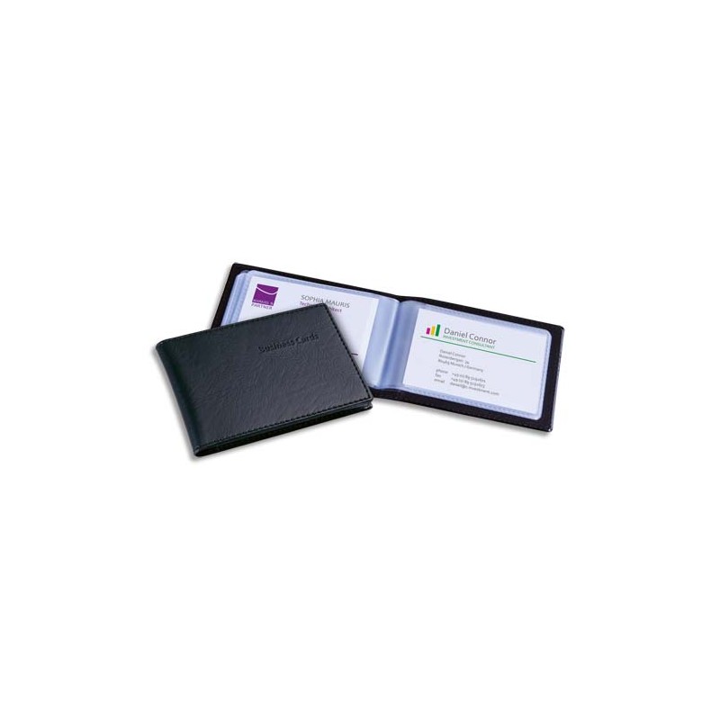SIGEL Porte-cartes aspect cuir Noir mat avec 20 pochettes, capacité 40 cartes L11 x H7,5 x P1,2 cm