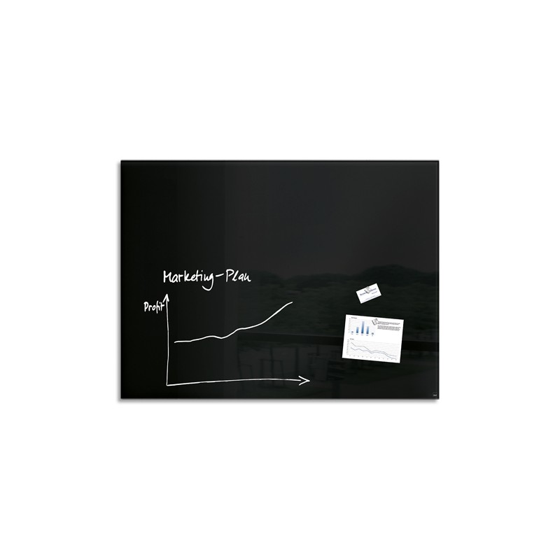 SIGEL Tableau en verre Noir, magnétique, 2 aimants et fixation fournis, Format : L120 x H90 cm