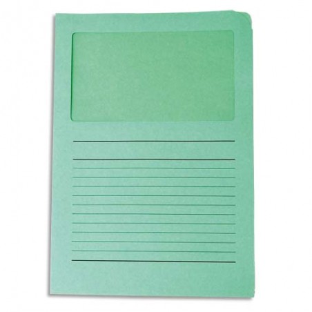 Paquet de 50 pochettes coins en carte 120g, avec fenêtre. Dim: 22x31cm. Coloris Vert clair