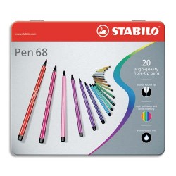STABILO Boîte en métal de 20 feutres Pen 68 à pointe moyenne coloris assortis