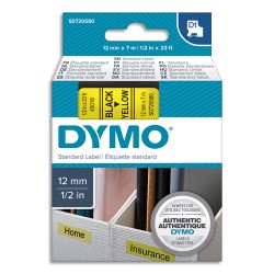 DYMO Ruban D1 Noir/Jaune12MMX7M pour 1000/1000+/2000/3500/4500/5000/5519