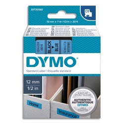 DYMO Ruban D1 Noir/Bleu 12MMX7M pour 1000/1000+/2000/3500/4500/5000/5517 S0720560
