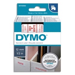 DYMO Ruban D1 Rouge/Blanc 12MMX7M pour 1000/1000+/2000/3500/4500/5000/5516