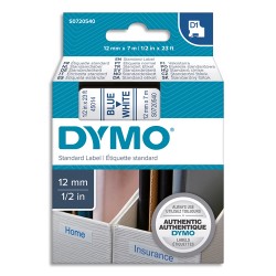 DYMO Ruban D1 Bleu/Blanc 12MMX7M pour 1000/1000+/2000/3500/4500/5000/5515