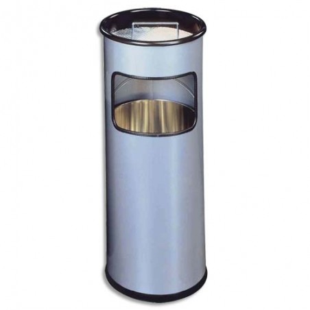 DURABLE Corbeille à papier ronde en métal + cendrier sable - 17+2 litres - ø26 x H62 cm - Argent