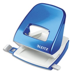 LEITZ Perforateur Bleu azur métallisé, 30feuilles, réglette à clic. Effort réduit de 60% livré en Boîte