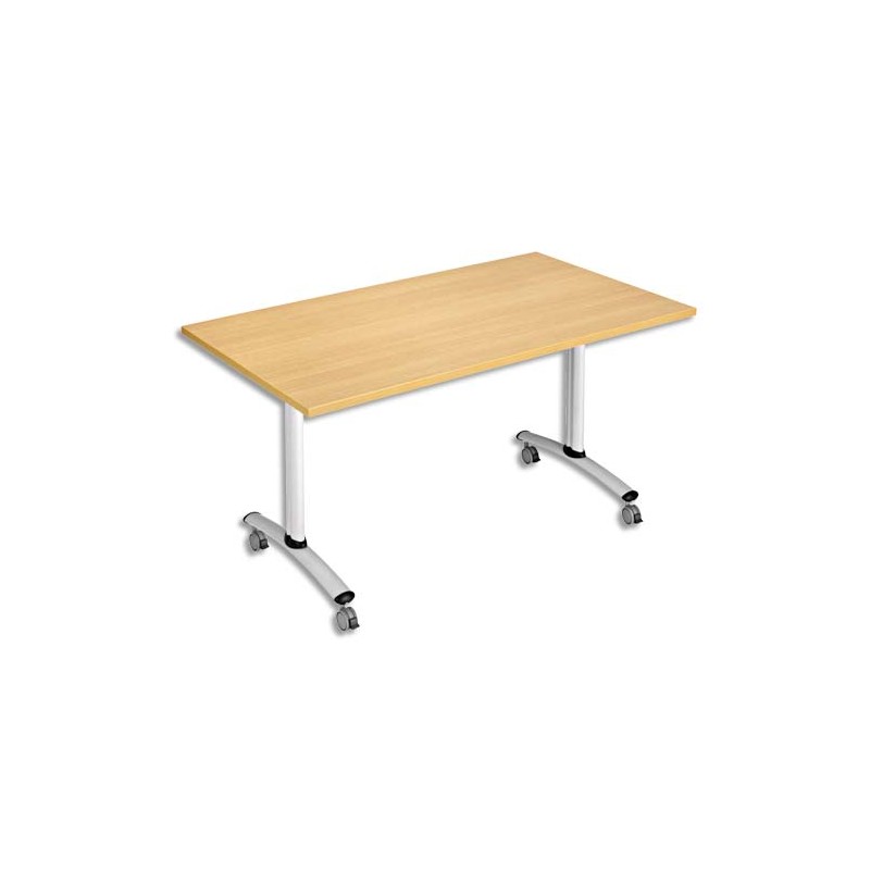 SODEMATUB Table mobile à plateau basculant rectangulaire hêtre aluminium - Dim. : L140 x H74 x P80 cm