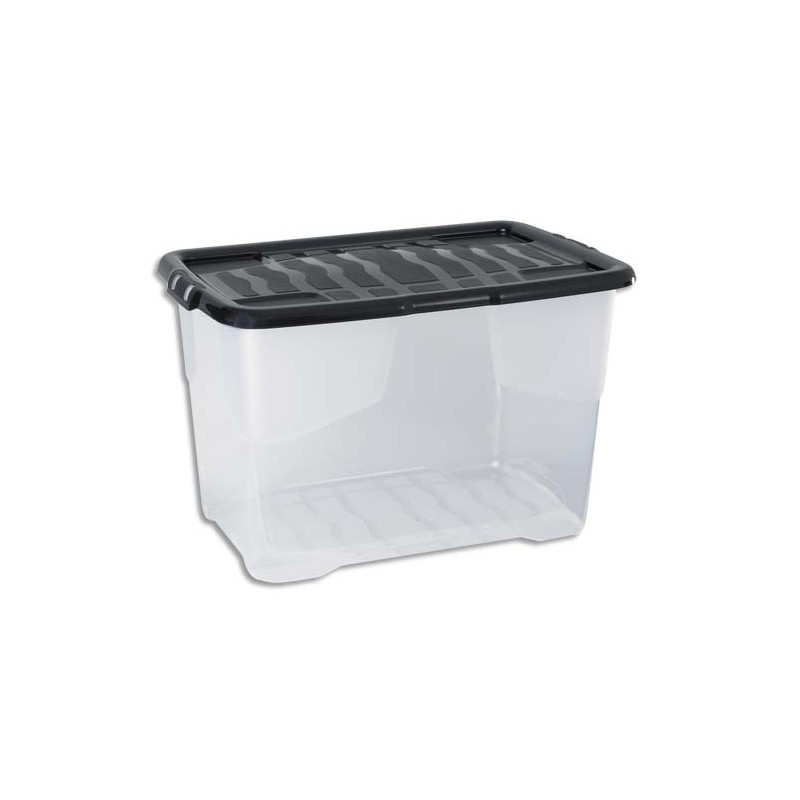 STRATA Boîte de rangement avec couvercle cristal Noire, capacité 65 Litres - Dim : L60 x H37,8 x P39,7 cm