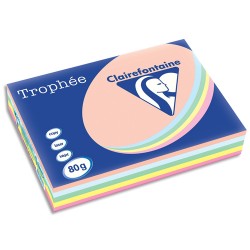 CLAIREFONTAINE Ramette 5x100F papier couleur Trophée 80g A3 assortis pastel Rose,canari,vert,Bleu,Saumon