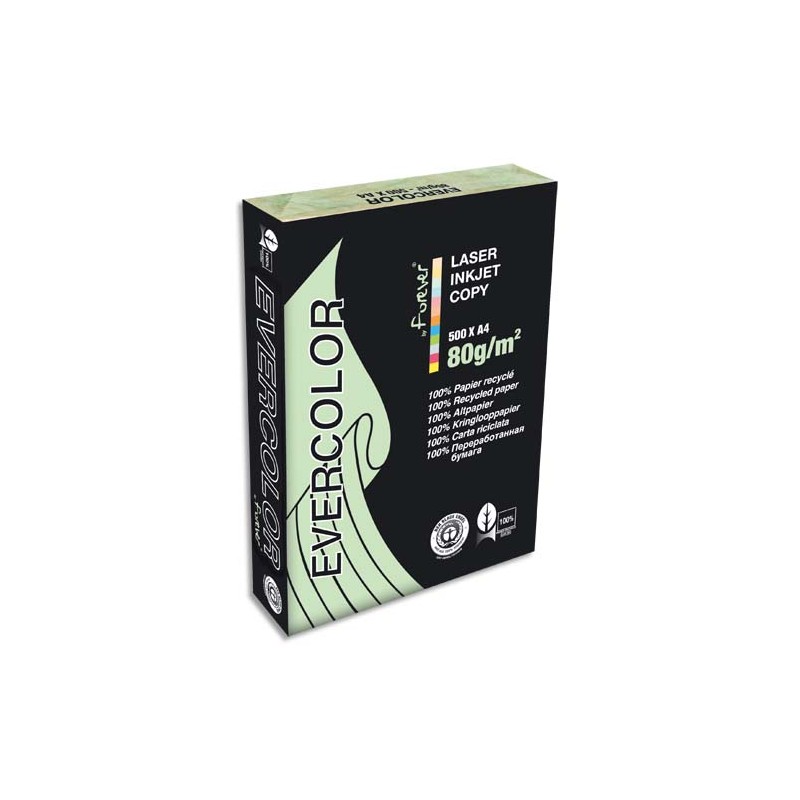 CLAIREFONTAINE Ramette de 500 feuilles papier couleur recyclé EVERCOLOR 80gr format A4 Vert clair 40004