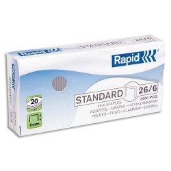 RAPID Boîte de 5000 agrafes Nº26/6 galvanisées Strong p/agrafeuse avec technologie FlatClinch