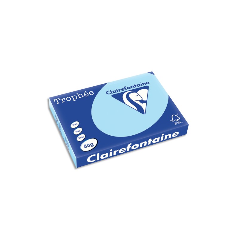 CLAIREFONTAINE Ramette de 500 feuilles papier couleur TROPHEE 80 grammes format A3 Bleu vif 1256