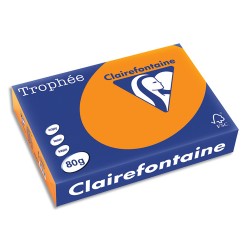 CLAIREFONTAINE Ramette de 500 feuilles papier couleur TROPHEE 80 grammes format A4 Orange vif 1761