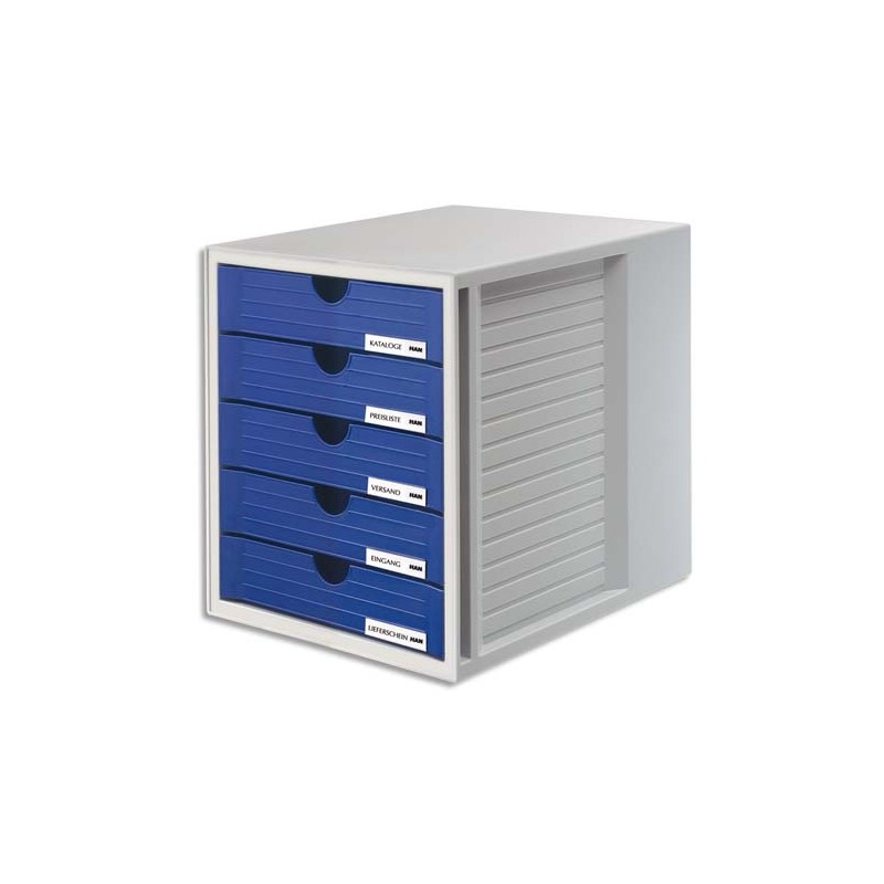 HAN Module de classement Systembox, 5 tiroirs, en polystyrène, Gris et Bleu. Dim. L27,5 x H32 x P33 cm.