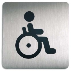 DURABLE Plaque Picto carré Toilettes Handicapés en acier brossé inoxydable -15x15cm- Argent métallisé