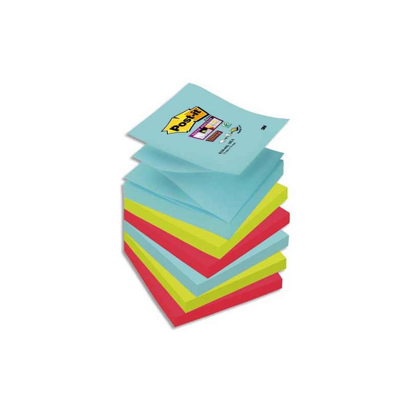 POST-IT Lot de 6 blocs Z-Notes Super Sticky POST-IT® couleurs MIAMI 90 feuilles 76 x 76 mm