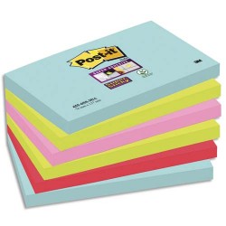 POST-IT Lots de 6 blocs Notes Super Sticky POST-IT® couleurs MIAMI 90 feuilles 76 x 127 mm