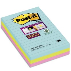 POST-IT Lot de 3 blocs Notes Super Sticky POST-IT® couleurs MIAMI 90 feuilles lignées 101 x 152 mm