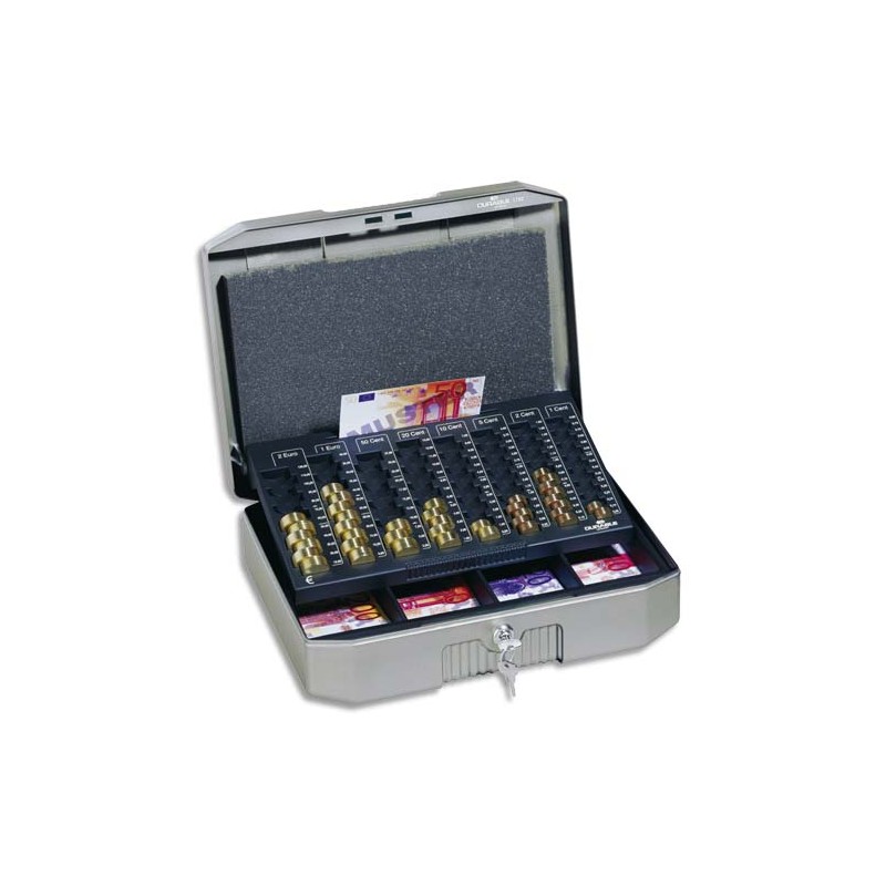DURABLE Caisse à monnaie Euroboxx - 8 compart pièces + 4 compart billets - L352 x H120 x P276 mm - Gris