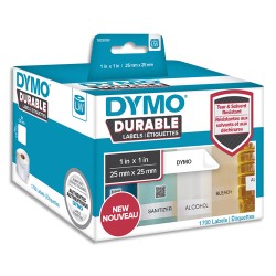 DYMO Pack de 2 rouleaux de 850 étiquettes LabelWriter Durable 25x25mm Noir/Blanc 1933083