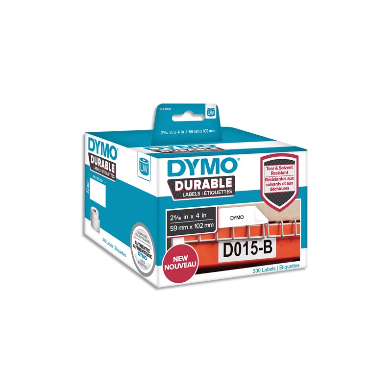 DYMO Rouleau de 300 étiquettes LabelWriter Durable 59x102mm Noir/Blanc 1933088
