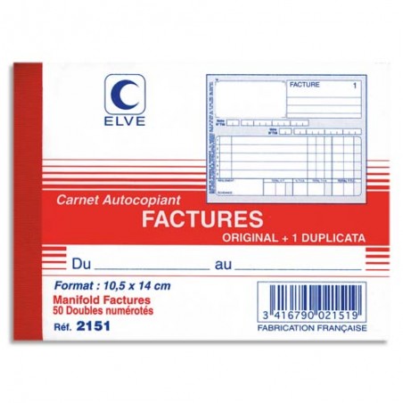 ELVE Manifold autocopiant facture format 10,5x14cm, 50 feuillets dupli