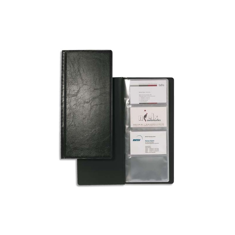 DURABLE Porte-cartes Visifix album pour 128 cartes de visite aspect grain de cuir Noir - L115 x H253 mm